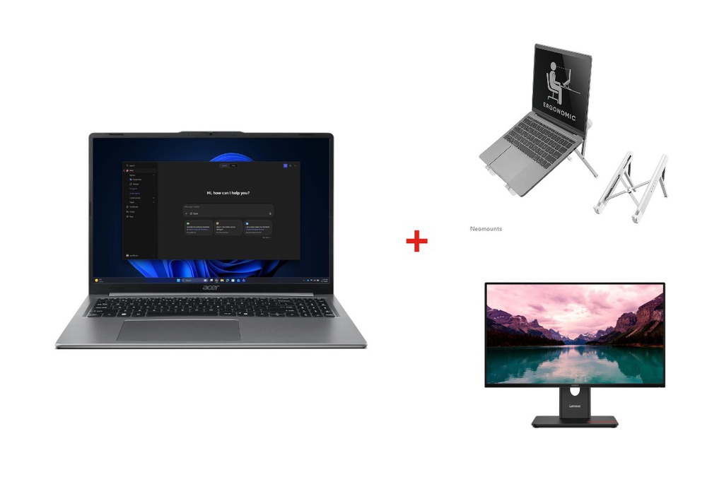Pack Bureau Acer Extensa 16 + chargeur + support + écran 24"