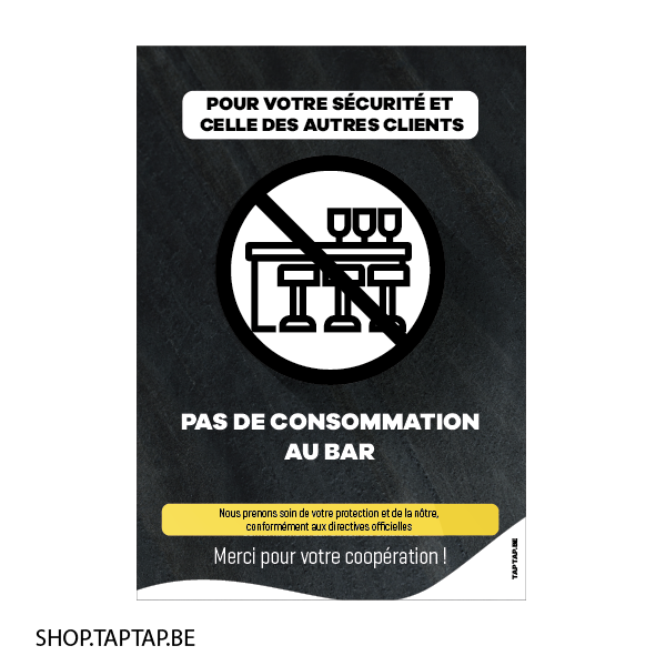 Autocollant HORECA &quot;PAS DE CONSOMMATION AU BAR &quot;