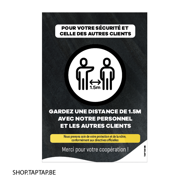 Autocollant HORECA &quot;GARDEZ UNE DISTANCE DE 1.5 M&quot;